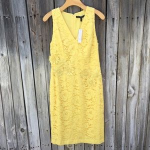 NWT White House Black Market Sleeveless Lace Sheath Dress 3D Appliqué Yellow 10